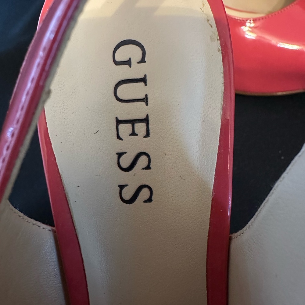 GUESS Coral/Salmon Platform Peep Toe Slingback Heels Sz 6.5 - Picture 2 of 8